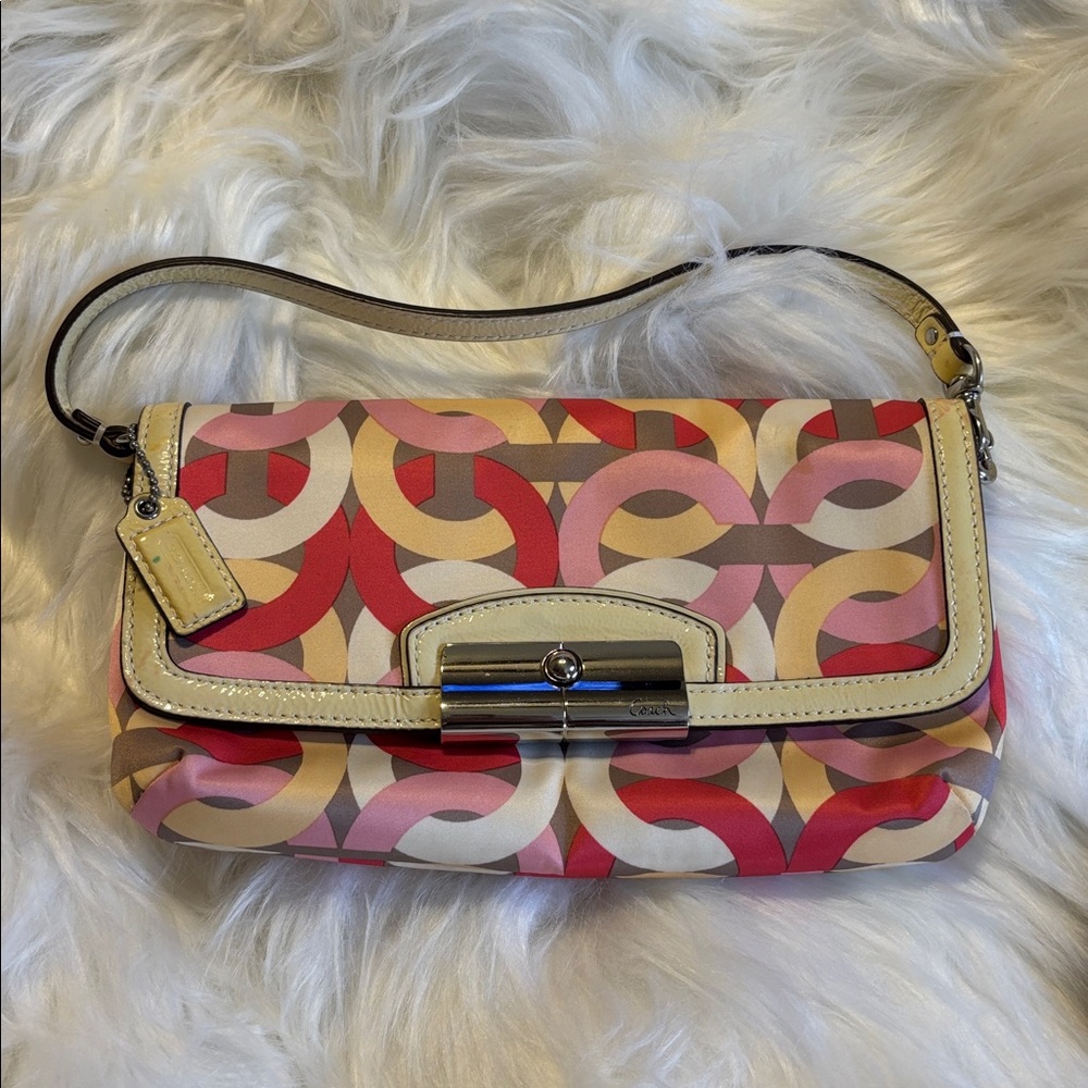 Coach Wristlet Signature Kristin Pink Multicolor Clutch Wristlet Preloved Cond.